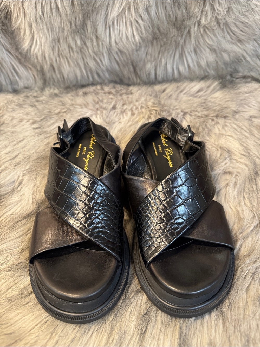 Robert Clergerie Black Leather Slingback Sandals Size 38 - Picture 5 of 9